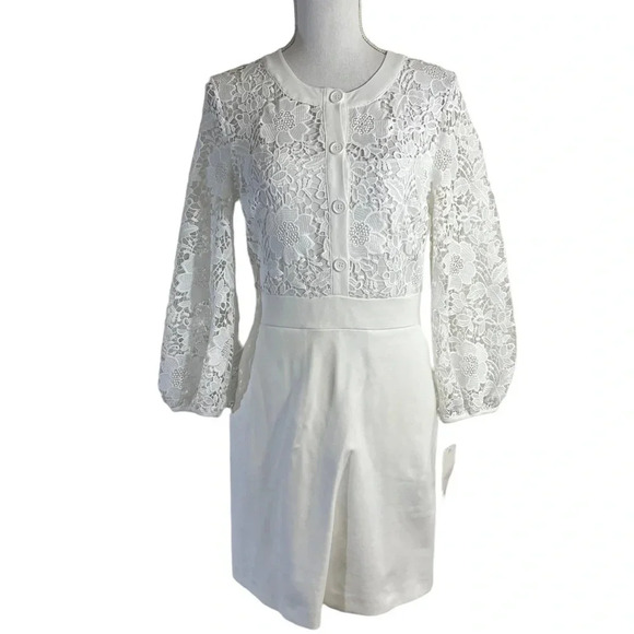 French Connection NEW Shema Button Down Dress White Size 6 Lace Preppy Crochet - Picture 1 of 10